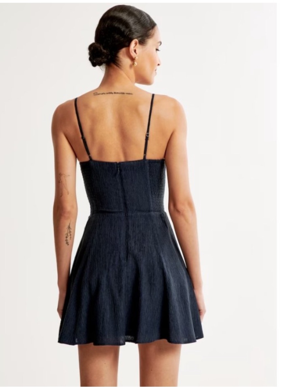 Abercrombie & Fitch Navy Blue Crinkled Textured, Twist Front Mini Dress, Size SP - Picture 4 of 12